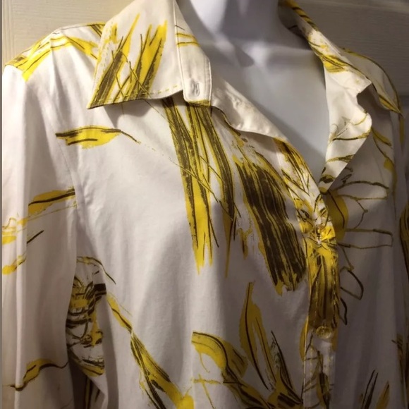 PAPERWHITE by Hinson Wu Blouse Yellow White Floral Button Down Top Nordstrom - Picture 3 of 7